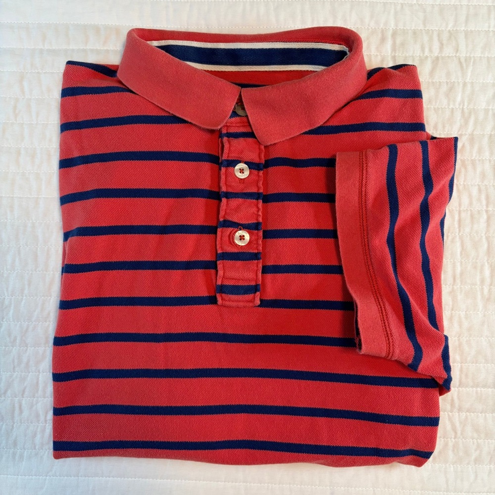 Boden Red Blue Striped Cotton Pique Polo Shirt Mens XL